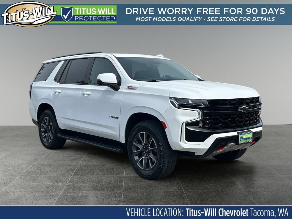 2023 Chevrolet Tahoe Z71 in Summit White — front three-quarter view