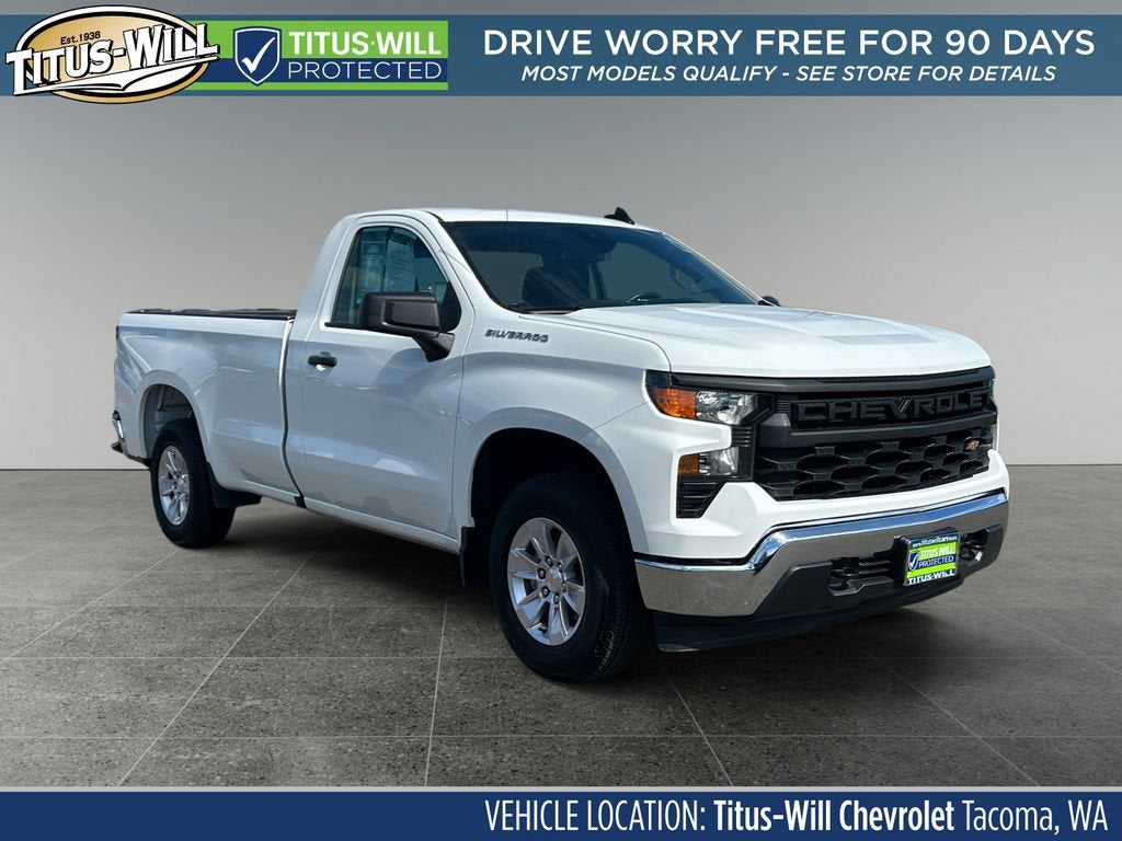 2025 Chevrolet Silverado 1500 WT in Summit White — front three-quarter view