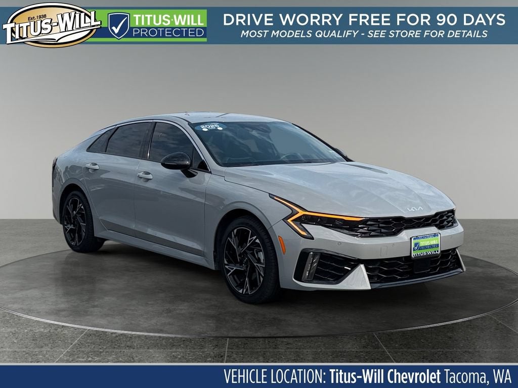 2025 Kia K5 GT-Line in Gray — front three-quarter view
