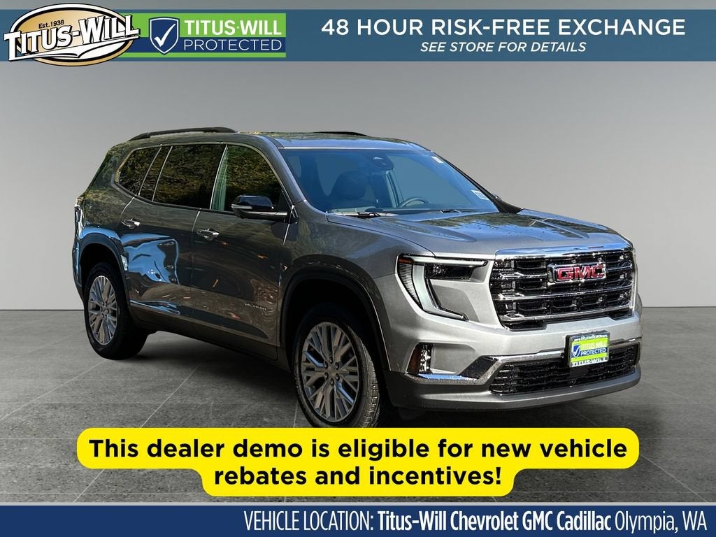 2026 GMC Acadia Elevation in Sterling Metallic — front three-quarter view
