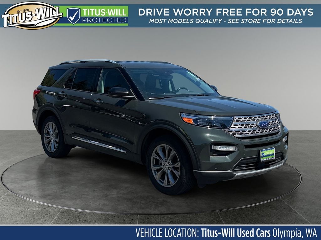 2022 Ford Explorer Limited in Green Metallic — front three-quarter view