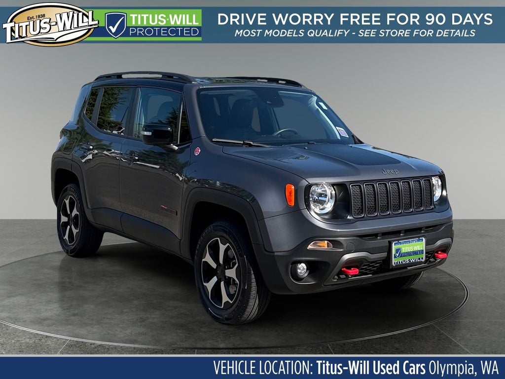 2022 Jeep Renegade Trailhawk in Graphite Gray — front three-quarter view