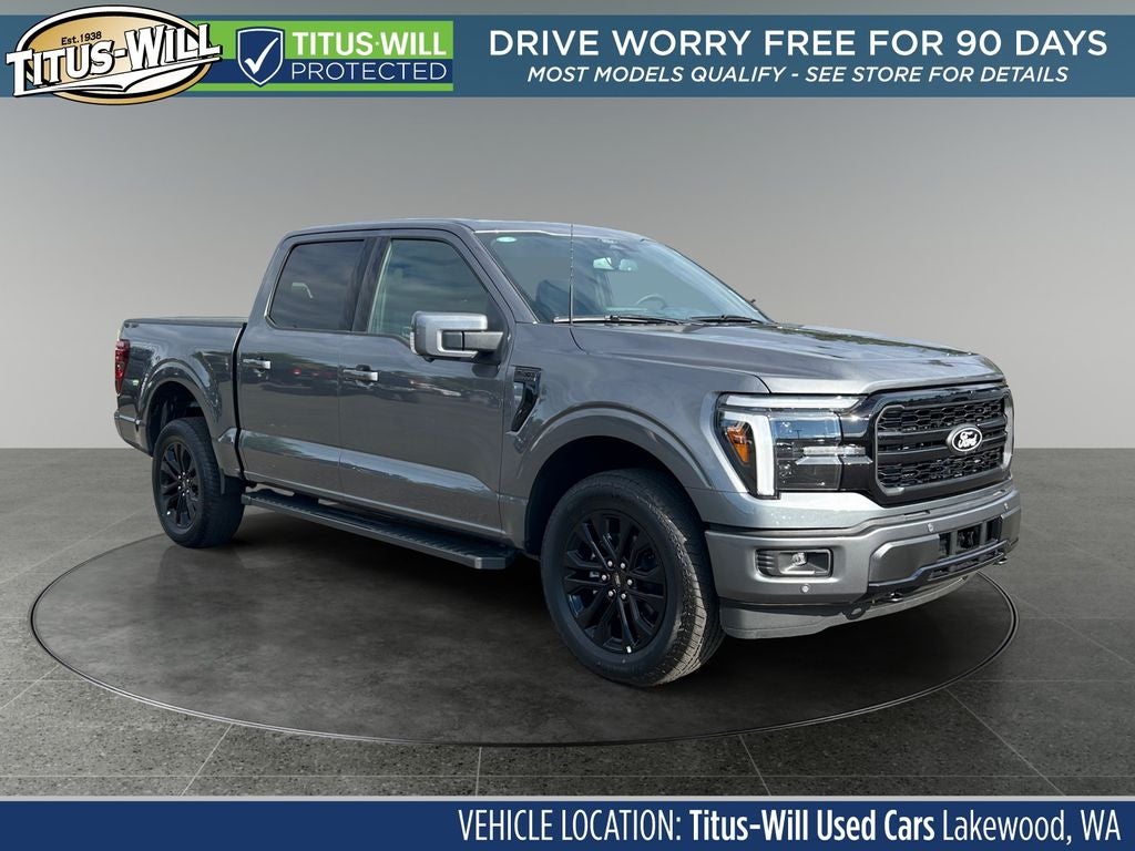 2026 Ford F-150 Lariat in Grey — front three-quarter view