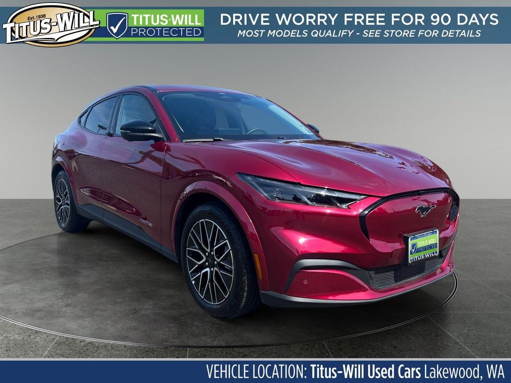 2025 Ford Mustang Mach-E Premium in Magenta — front three-quarter view