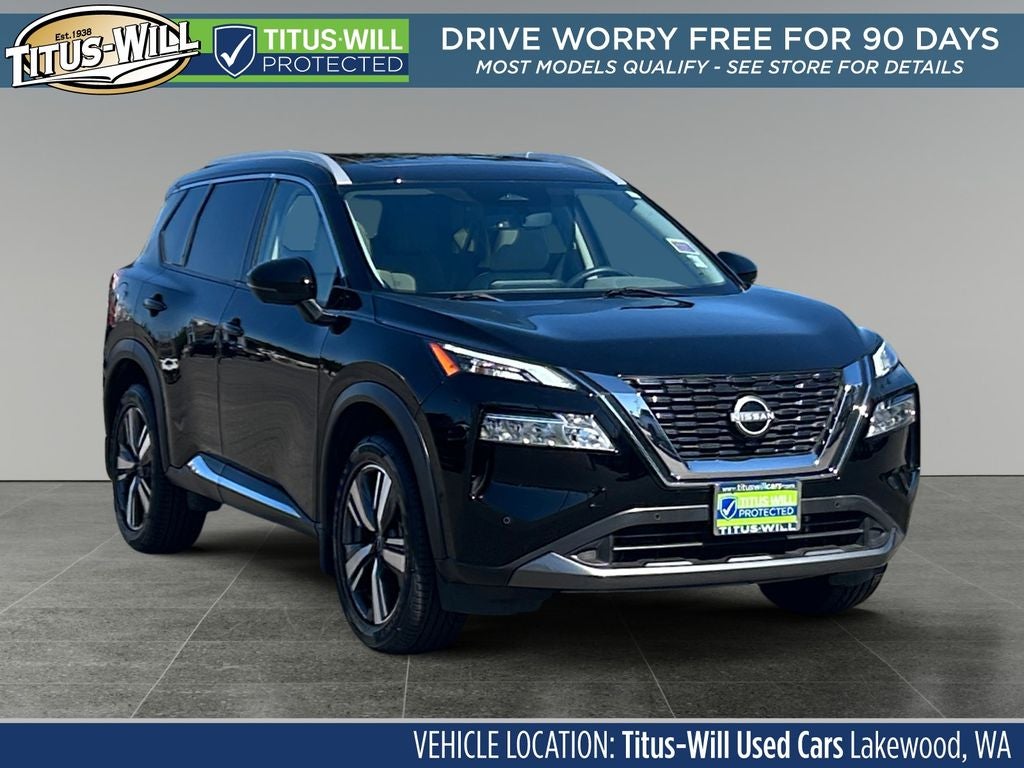 2023 Nissan Rogue SL in Super Black — front three-quarter view