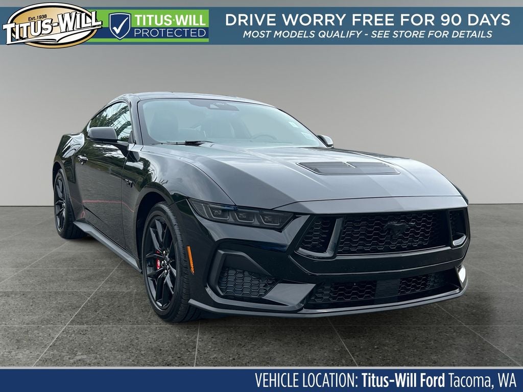 2025 Ford Mustang GT Premium in Shadow Black — front three-quarter view
