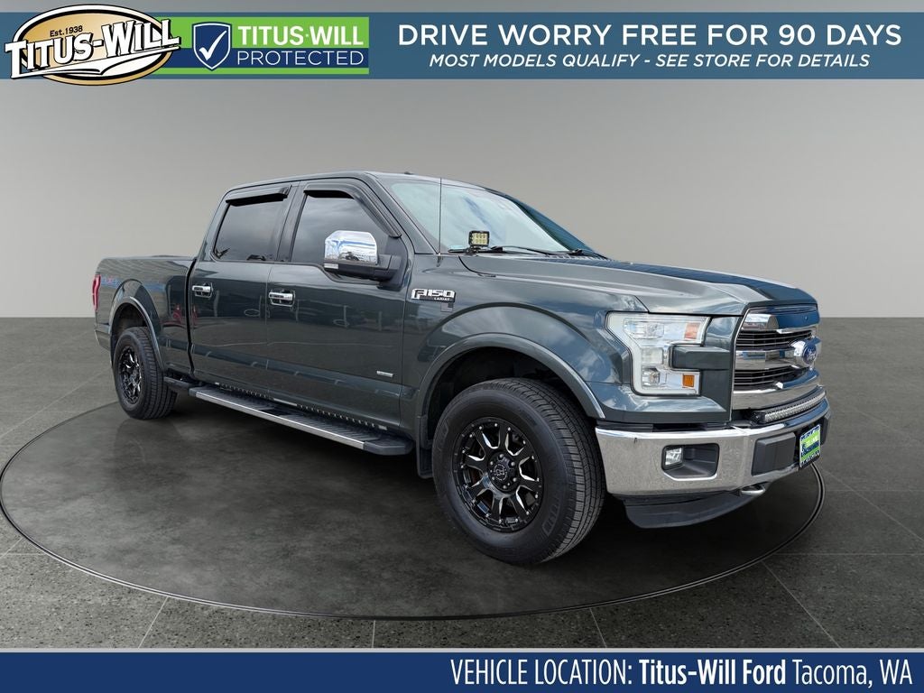 2015 Ford F-150 Lariat in Guard Metallic — front three-quarter view