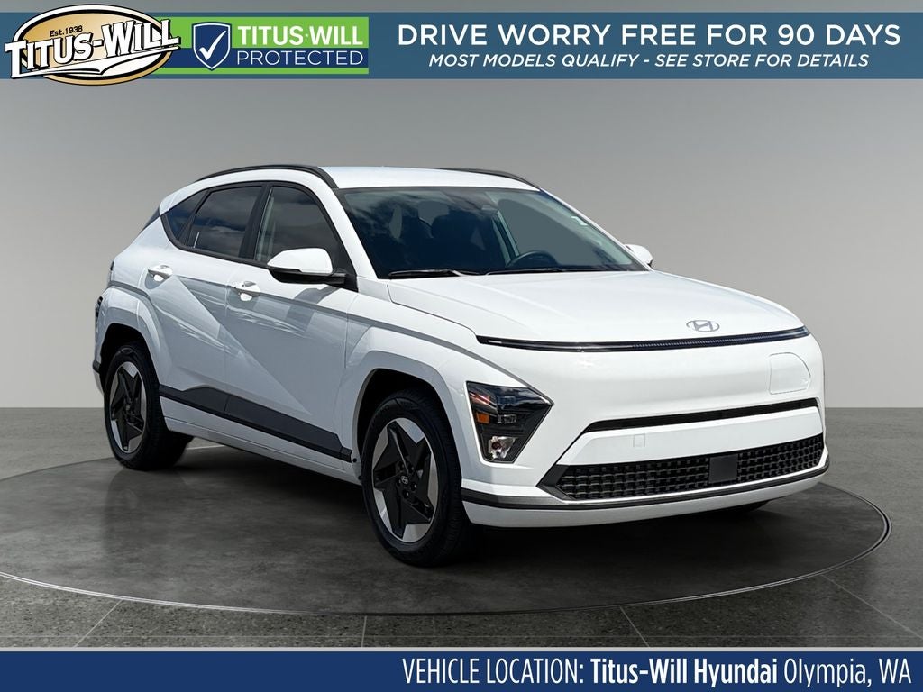 2024 Hyundai KONA ELECTRIC SEL in Atlas White — front three-quarter view