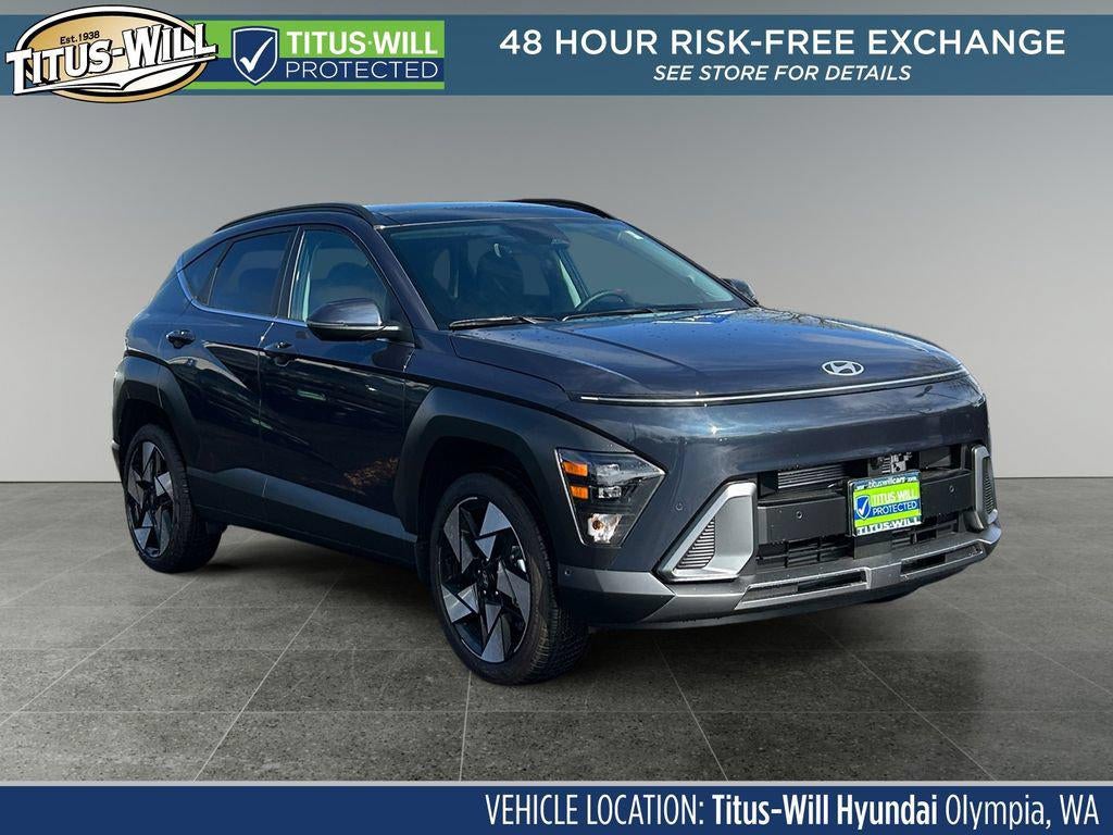 2026 Hyundai KONA Limited AWD in Denim Blue Pearl — front three-quarter view