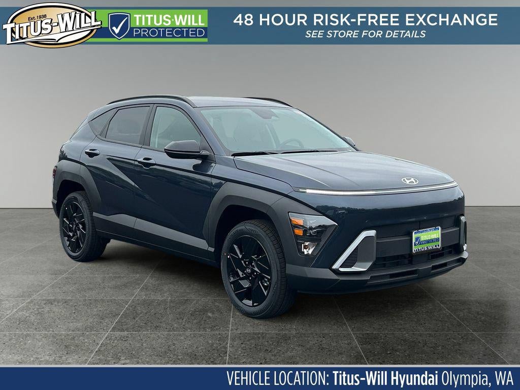 2026 Hyundai KONA SEL Sport AWD in Denim Blue Pearl — front three-quarter view