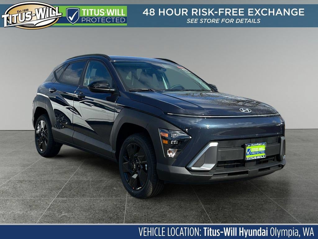 2026 Hyundai KONA SEL Sport AWD in Denim Blue Pearl — front three-quarter view