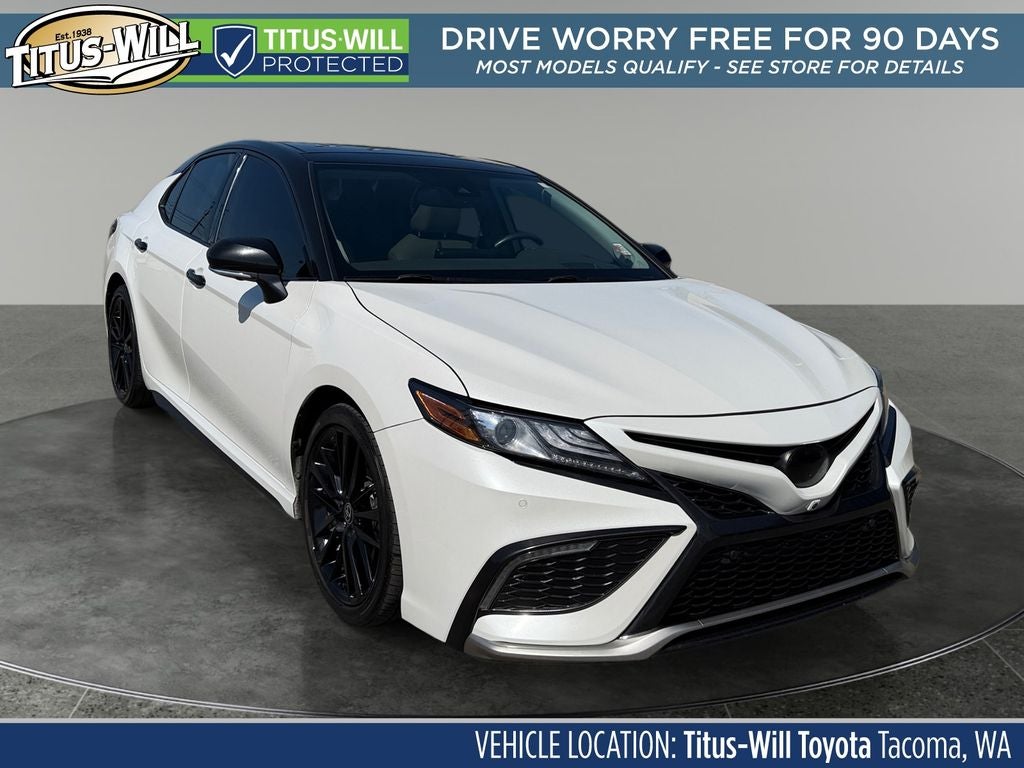 2024 Toyota Camry XSE V6 in Wind Chill Pearl — front three-quarter view