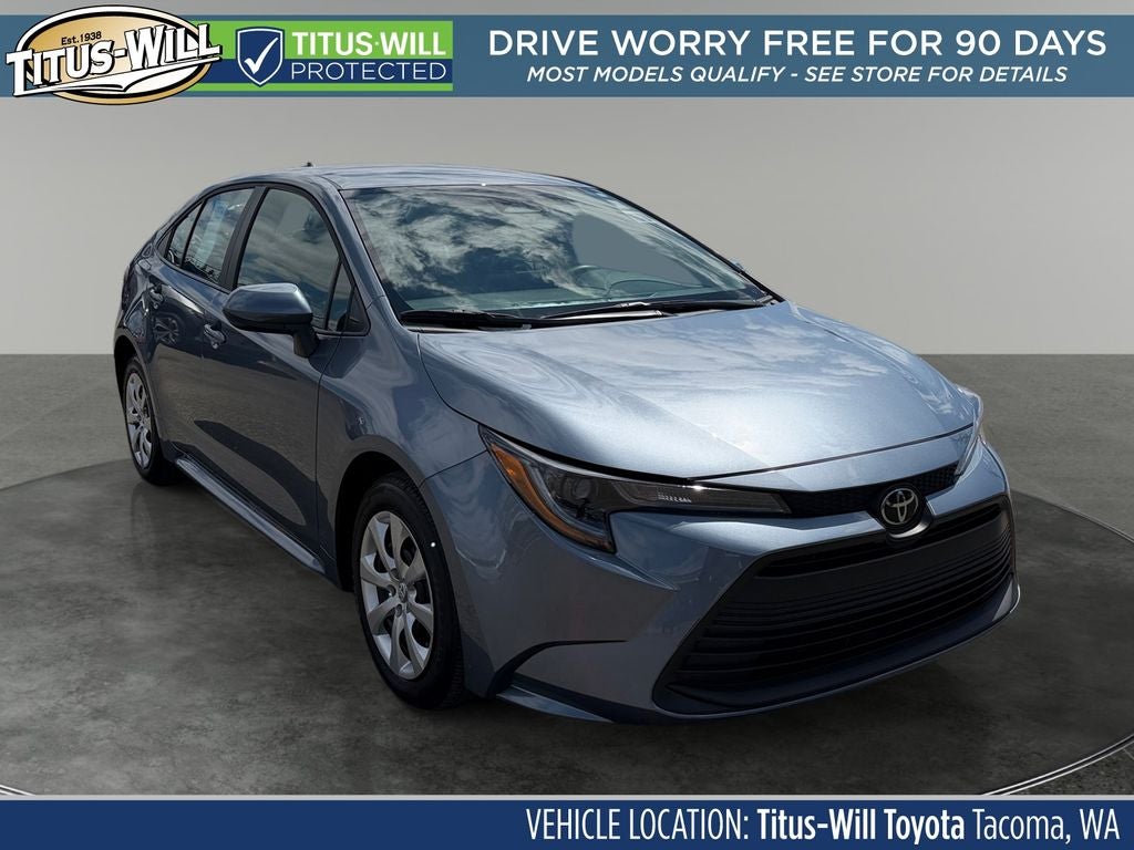 2025 Toyota Corolla LE in Celestite — front three-quarter view