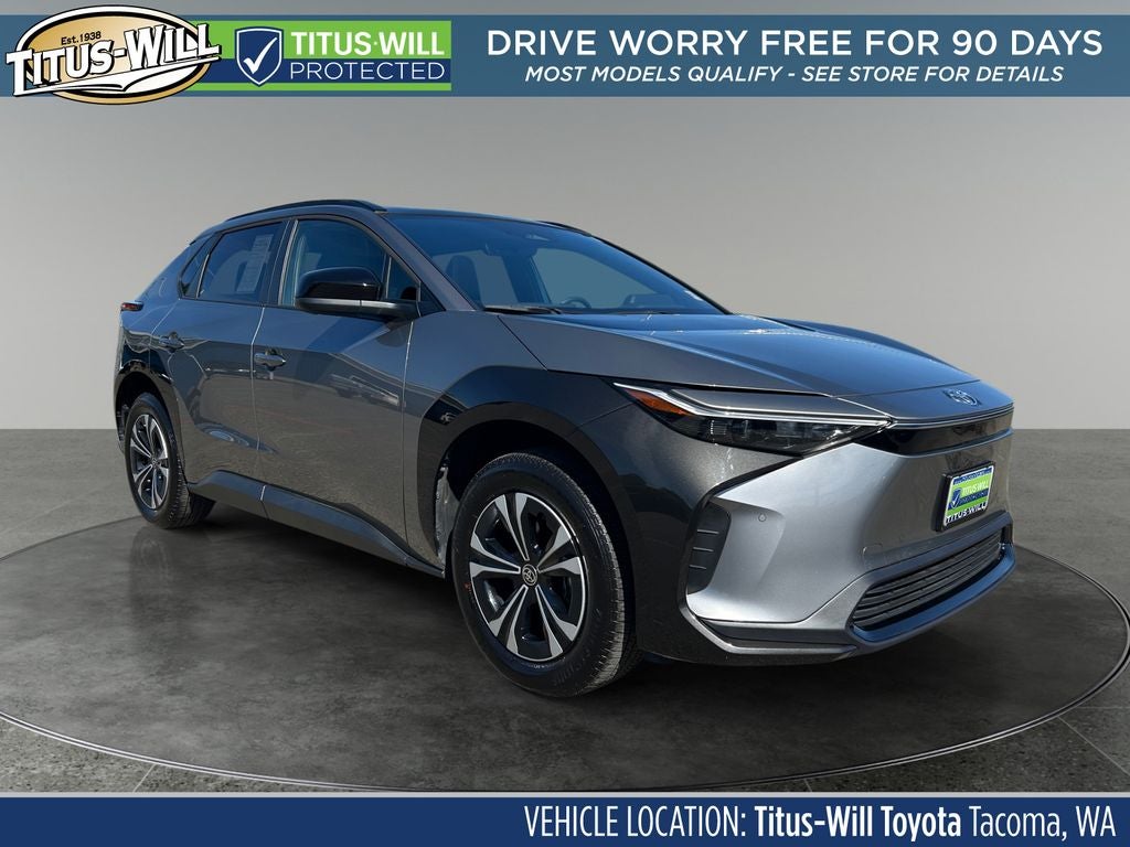 2023 Toyota bZ4X XLE in Precious Metal — front three-quarter view